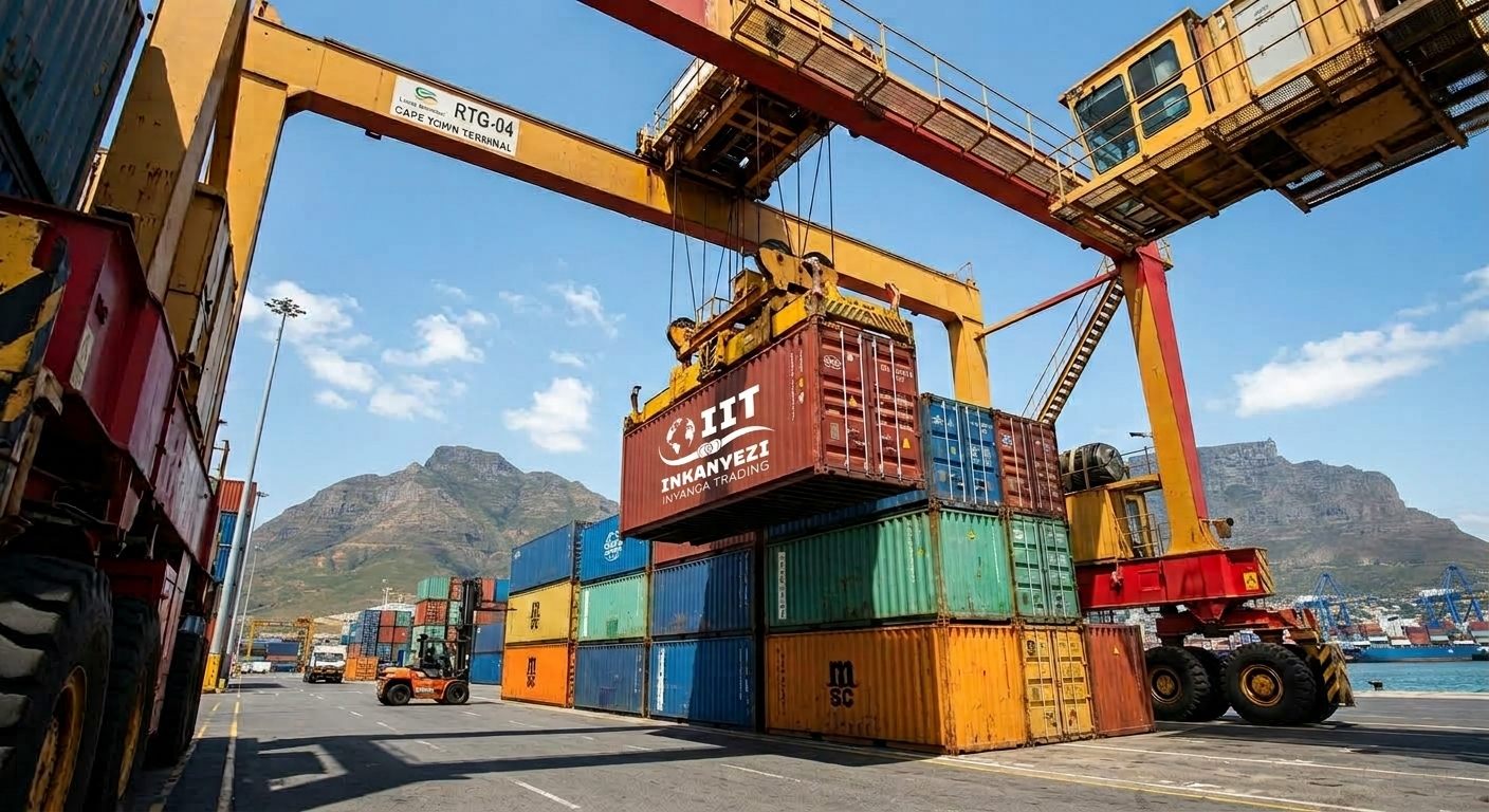 Container terminal with cargo waiting under gantry cranes
